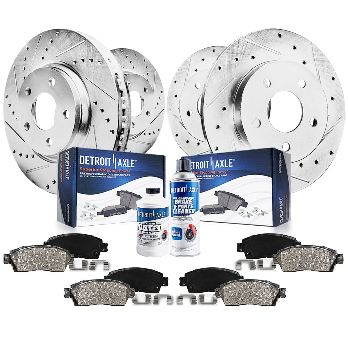 Detroit Axle - Brake Kit for 2002-2005 VW Passat, 2000-2001 Audi A6 Drilled & Slotted Brake Rotors and Ceramic Brakes Pads Repla